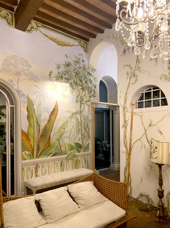 decorazioni esotiche floreali piante villa trompe l oeil maurizio magretti pittore