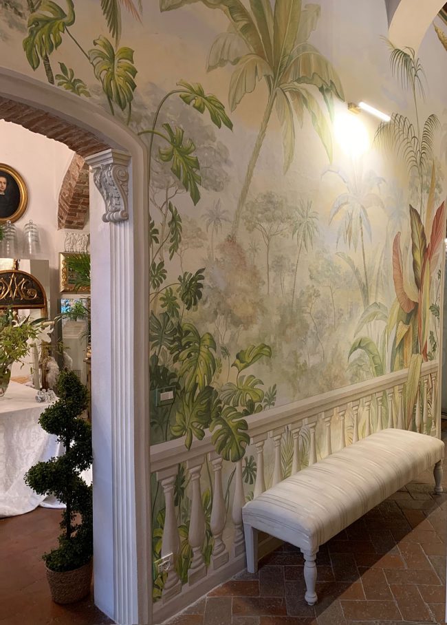 decorazioni esotiche floreali piante villa trompe l oeil maurizio magretti pittore