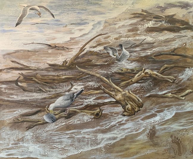 quadri spiaggia mare risacca sabbia conchiglie maurizio magretti pittore fecondita pane nascita onde