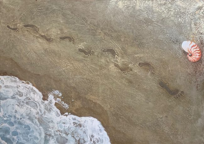 quadri spiaggia mare risacca sabbia conchiglie maurizio magretti pittore fecondita pane nascita onde